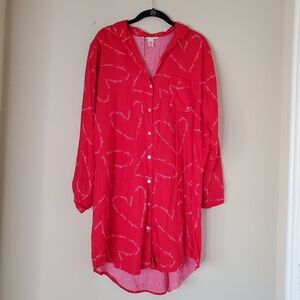 Victoria's Secret Womens Flannel Cotton Sleepshirt Dress Red Print Heart Sz M